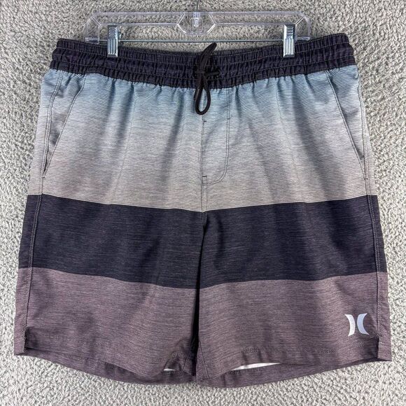 Hurley Swim Shorts Mens XL Gray Striped Lined Swim Trunks Beach‎ Pool Party - Picture 1 of 16
